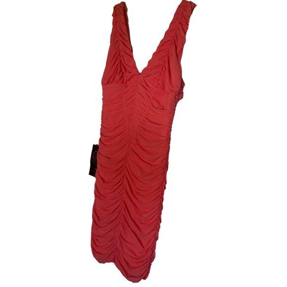 Bebe Size Medium Coral Ruched Dress - NWT, Retail $129 - Picture 1 of 6